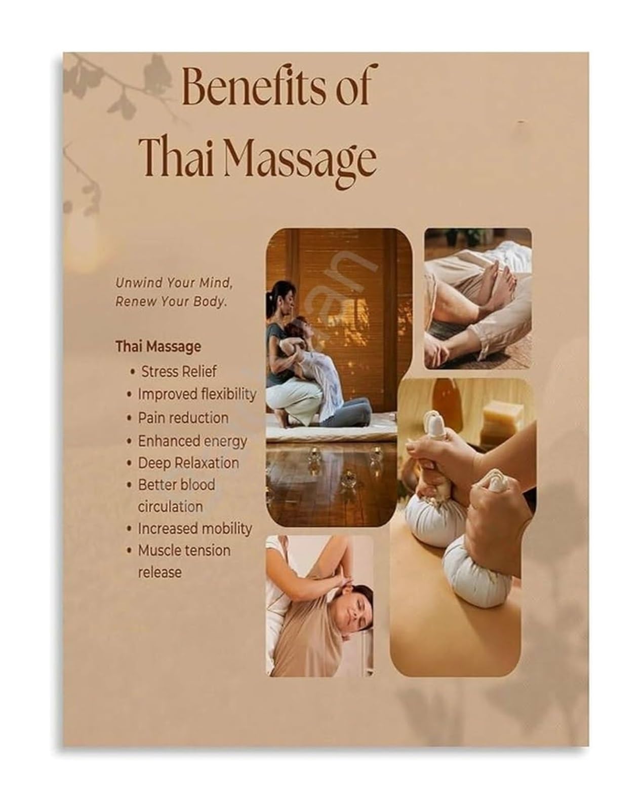 SSOPTMCB Relaxing Benefits of Thai Canvas Painting Poster for Living Room Bedroom Decor(Framed,12x18inch(30x45cm))