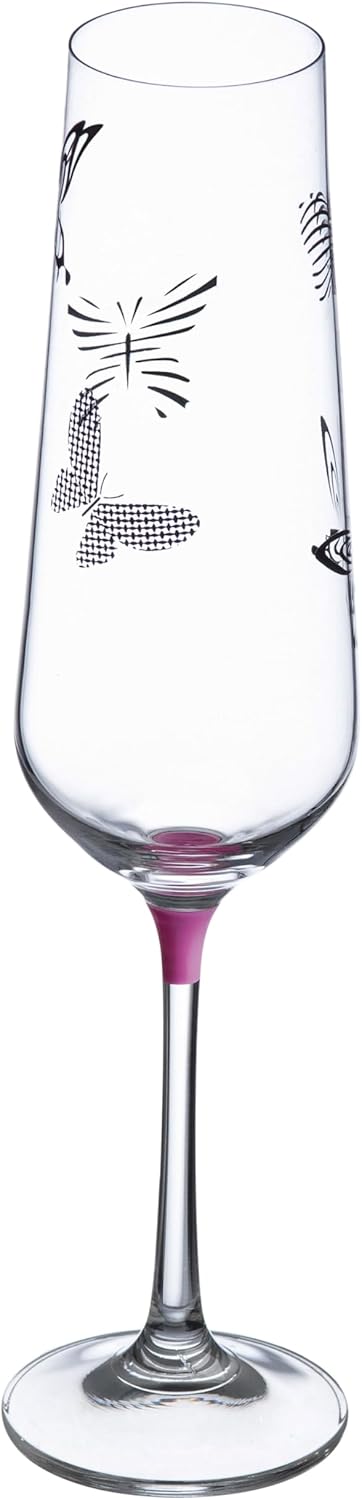 Barski Champagne - Flute - Glass - Glass Crystal - Wedding Toasting Flutes - With Butterfly Imprint - Assorted Colour Stem - Set of 6 Glasses 9 oz. - Gift Boxed - Made in Europe - Image 9