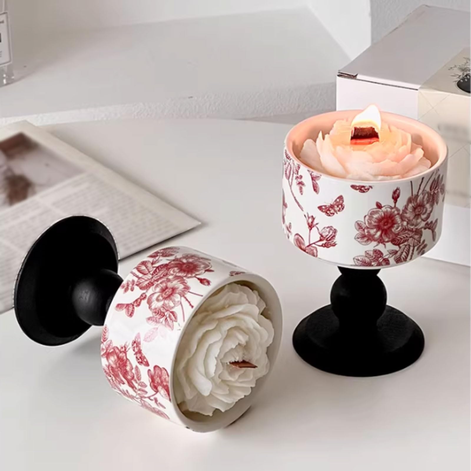 Kompaktowe świece ceramiczne z wosku sojowego i botanicznych olejków eterycznych, świece cylindryczne w szkle, świece zapachowe retro, trwałe, nie kłujące (Gardenia)