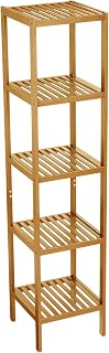Garvee 5-Tier Bamboo Shelf Narrow Bathroom Shelf with Slatted Shelves Natural Wood Plant Stand Standing Towel Rack Corner Rack for Bathroom Entryway Bedroom Kitchen Sunroom