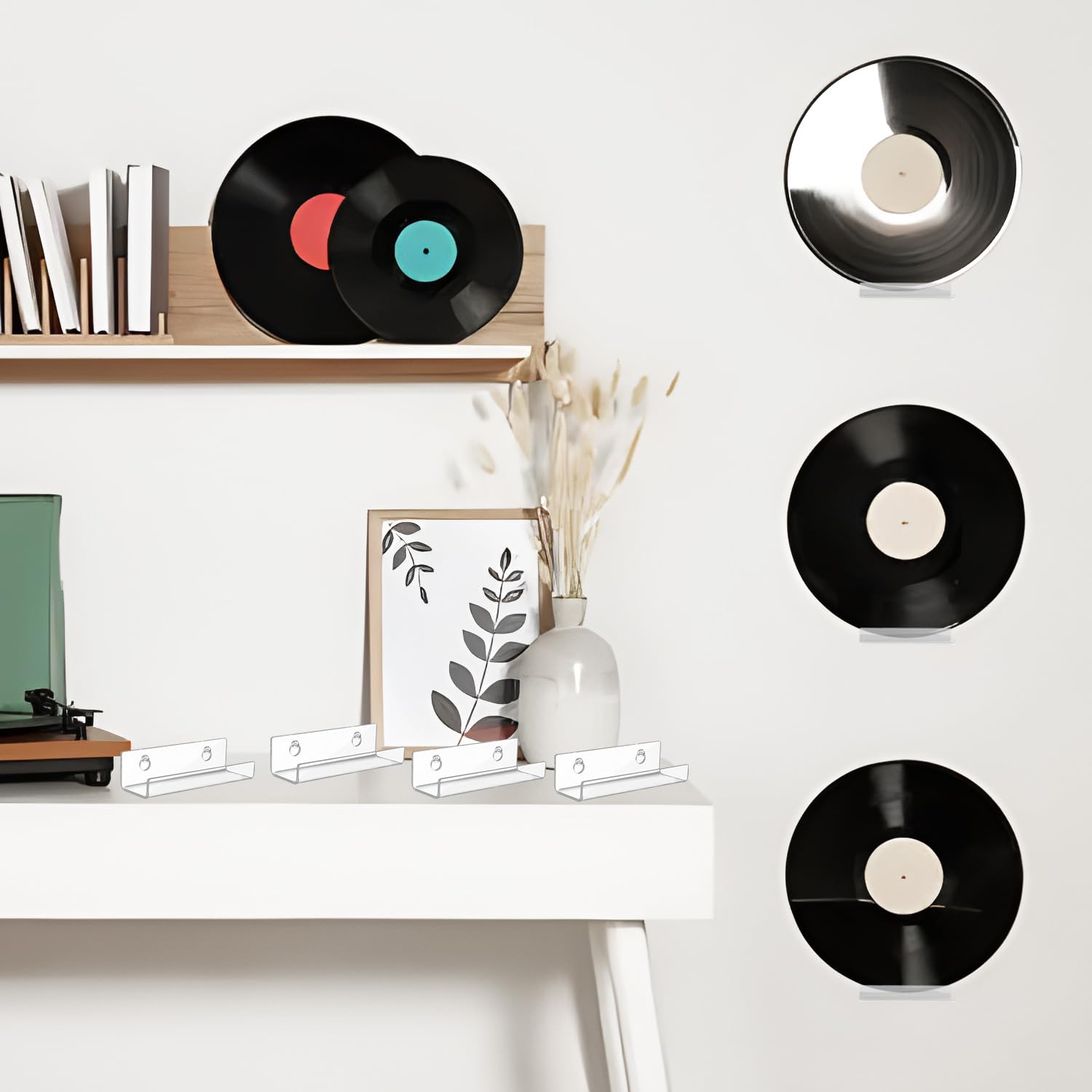 12 szt. 10cm Przezroczysty Stojak na Plyty Winylowe, Niewidoczny Pólka na Plyty do Montazu na Scianie Akrylowy Stojak na Plyty na Albumy Pólka na Plyty do Codziennego Wystawiania Plyt CD/LP