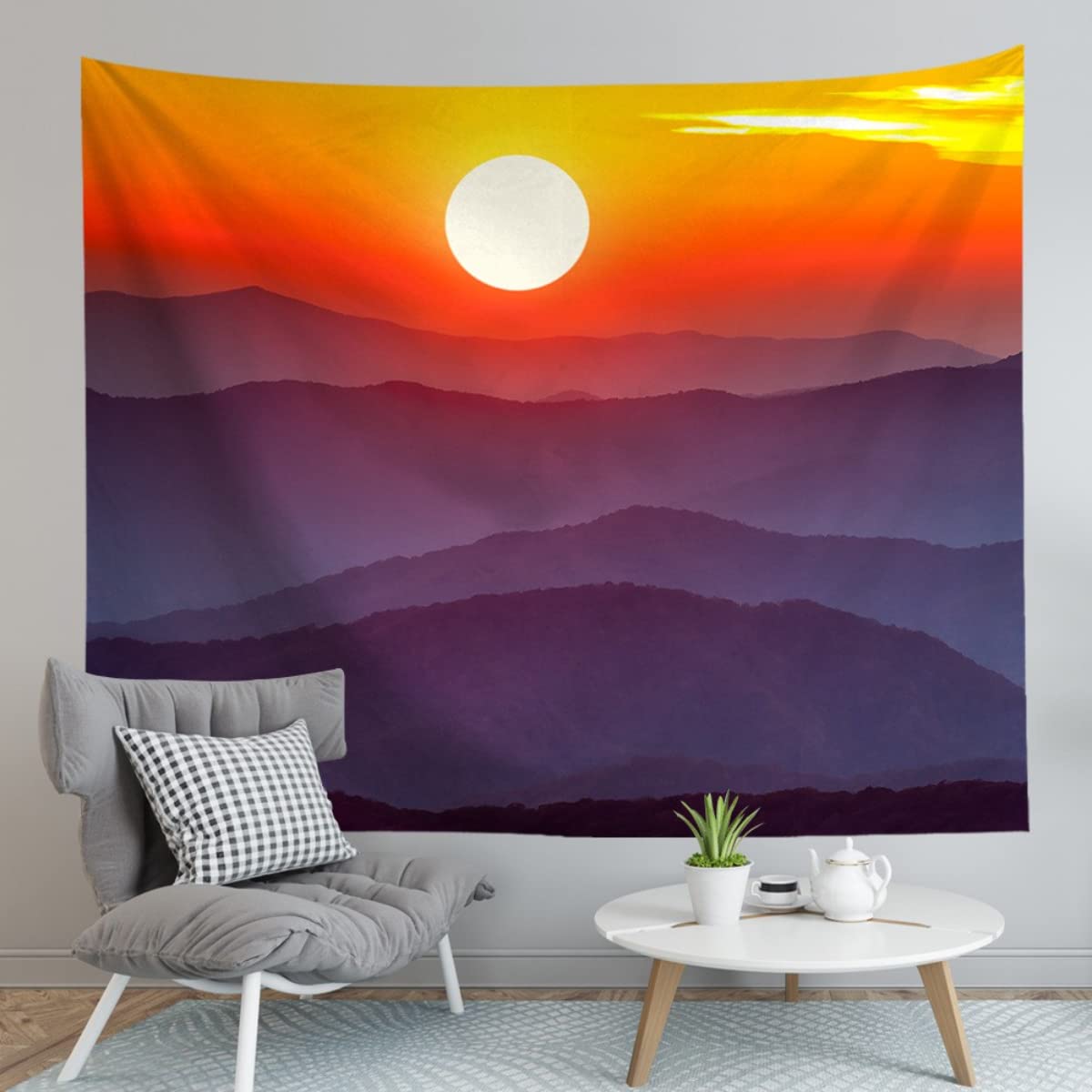 Neasow Arazzo Muro Grande 152x228 Cm – Design Psichedelico Con Sole, Onde, Teschio E Cactus - 2