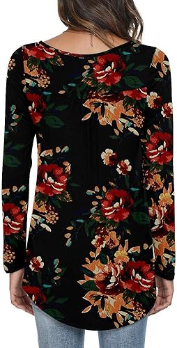 Miniatura 3 de POPYOUNG Casual Long Sleeve Tunic Tops Loose Fit Pleated Fall T-shirt Blouses for Women