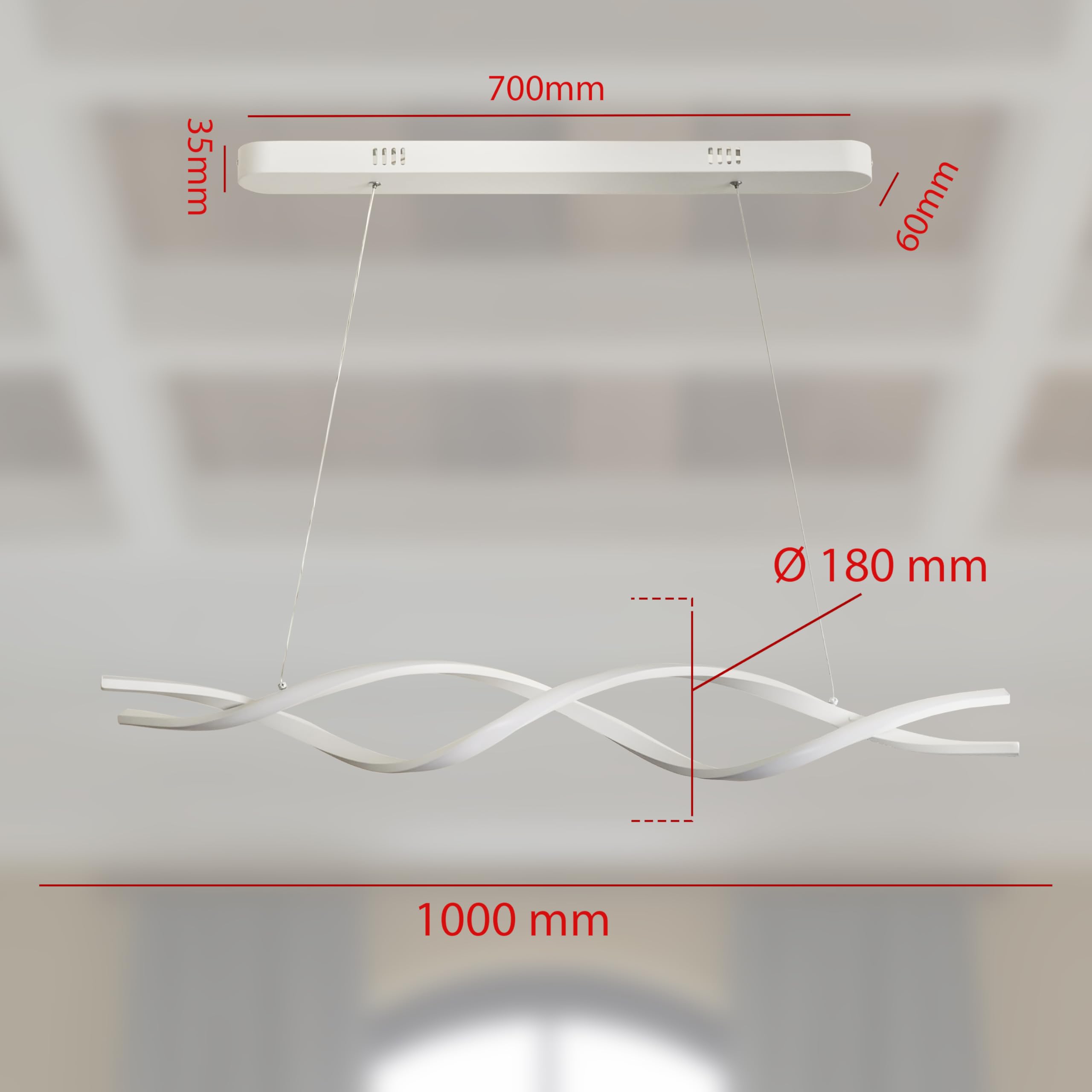MAKA Lampadario a Sospensione LED Soggiorno, Lampada Cambio Temperatura Luce Calda-Naturale-Fredda, Design a Intreccio, 48 Watt 5280 Lumen, 220 Volt, Lampadario Camera da Letto (Switch Bianco)
