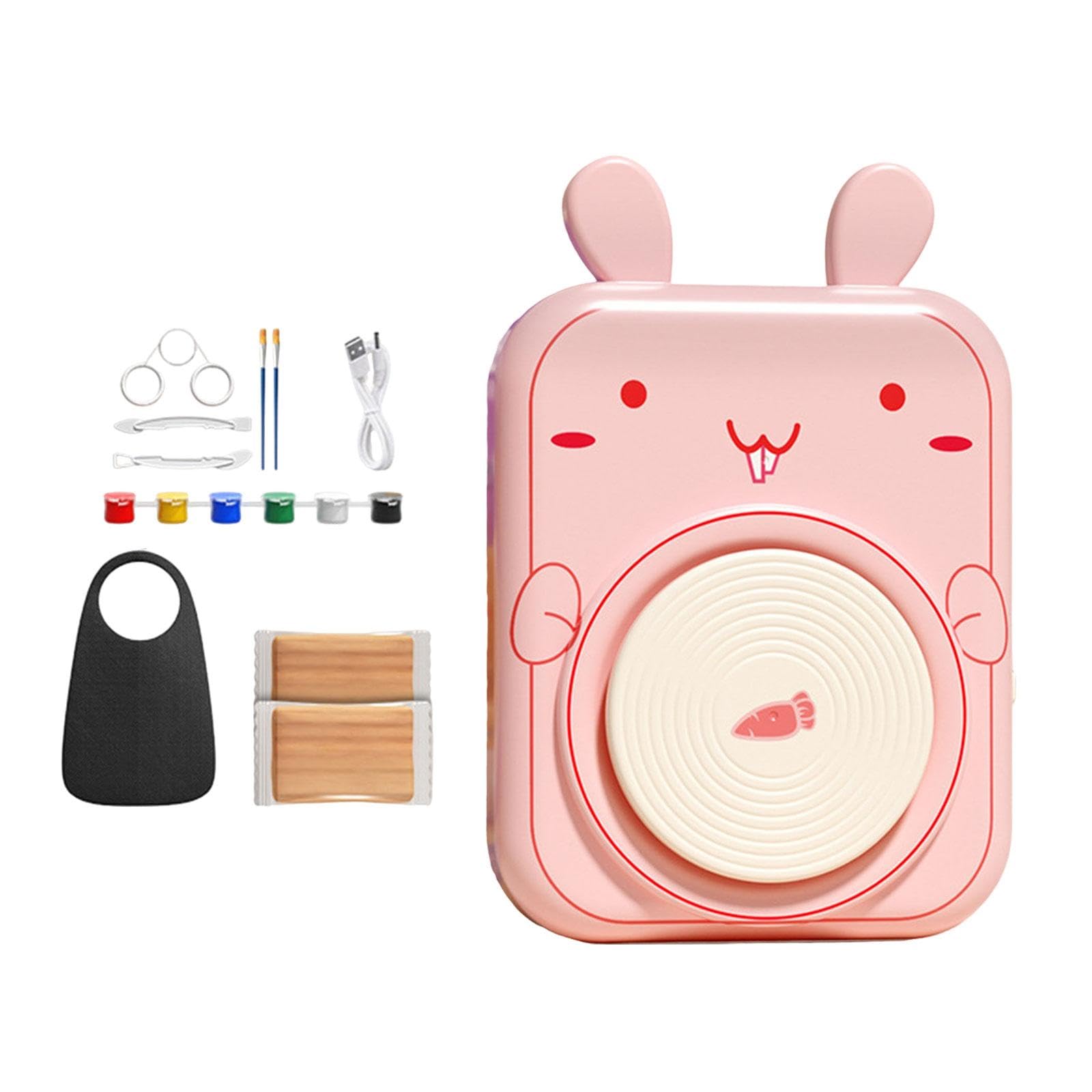 Mini Töpferscheiben Set für Kinder, Modellier Und Malset, Elektrisches Bildhauerwerkzeug, DIY Tonmodellierer – Geschenkidee, Hasenform