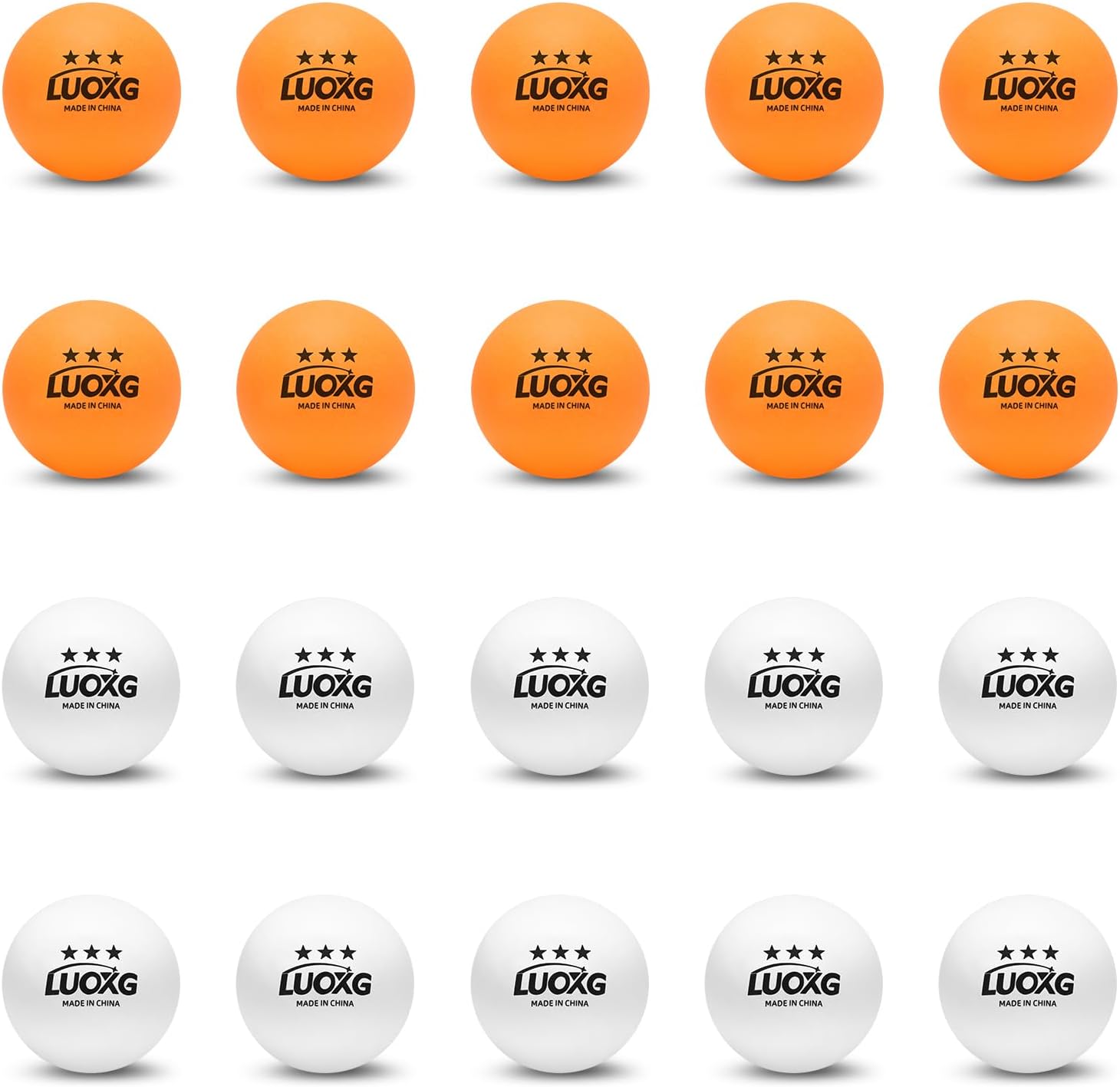 Luoxg 3-Star Ping Pong Balls 20 Pack - Durable ABS Table Tennis Balls 40mm for Beginners & Pros (10 Orange + 10 White)