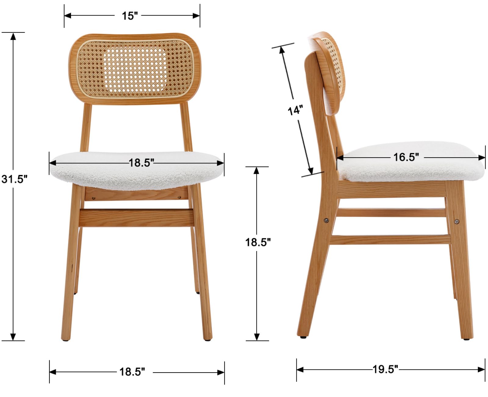 Mid Century Modern Curved Back Rattan Dining Chairs Set of 6 Sherpa Cream image 5