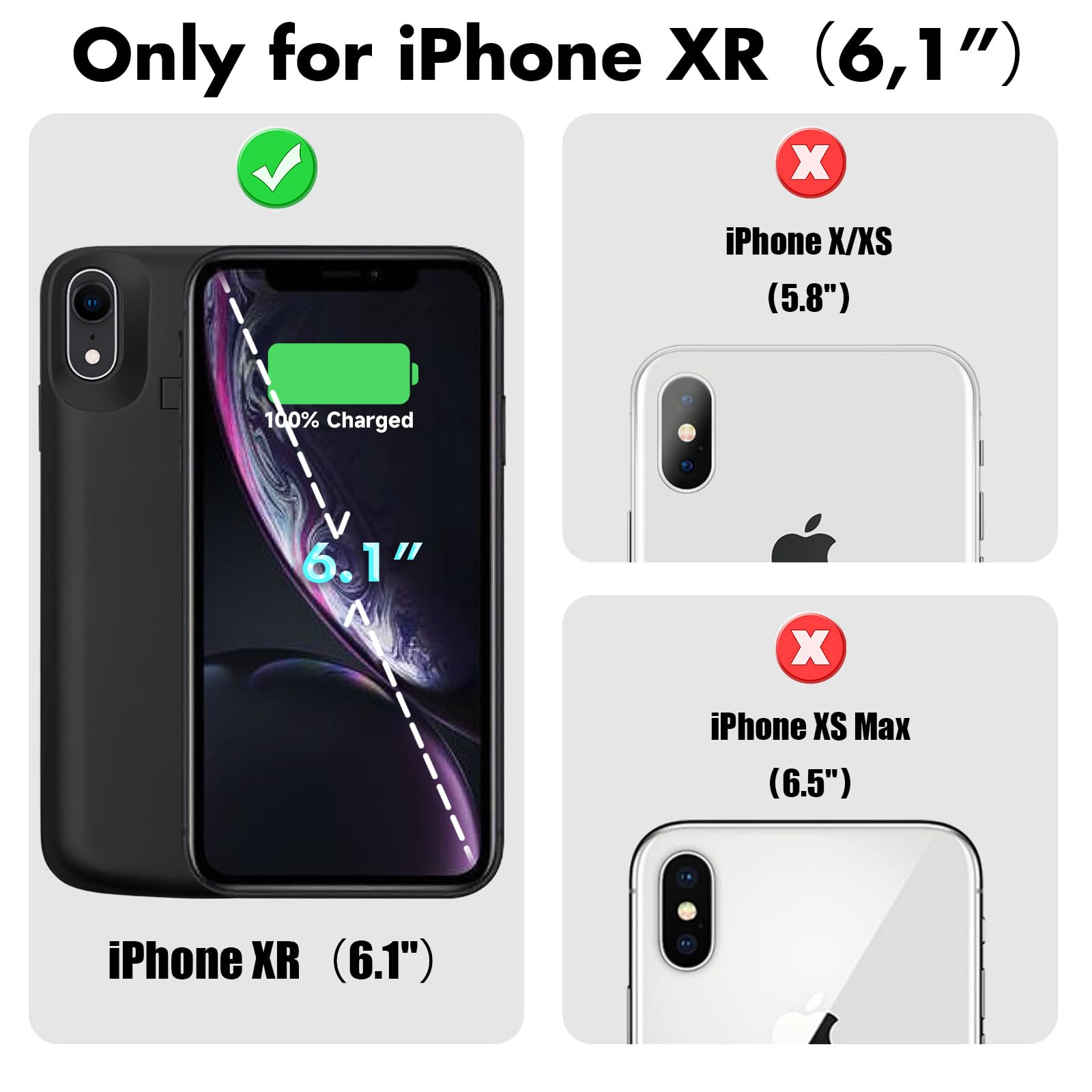 Cover Batteria per iPhone XR (6,1"), 8500mAh Custodia Batteria Protettiva a 360° per Caricabatterie Portatile con Supporto, Powerbank Portatile Ricaricabile ed Espandibile per iPhone XR (Nero)