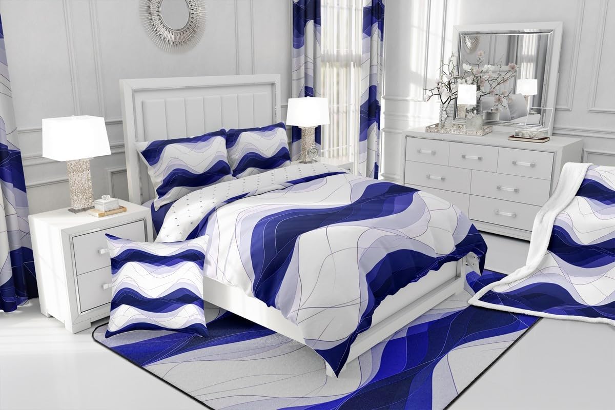 Feelyou Geometric Bedding Duvet Cover Set Queen Size Modern Art Bedding Set for Kids Boys Girls Decor Luxury Comforter Cover Set Microfiber Sea Blue Bedspread Cover,No Comforter, Queen(No Comforter)