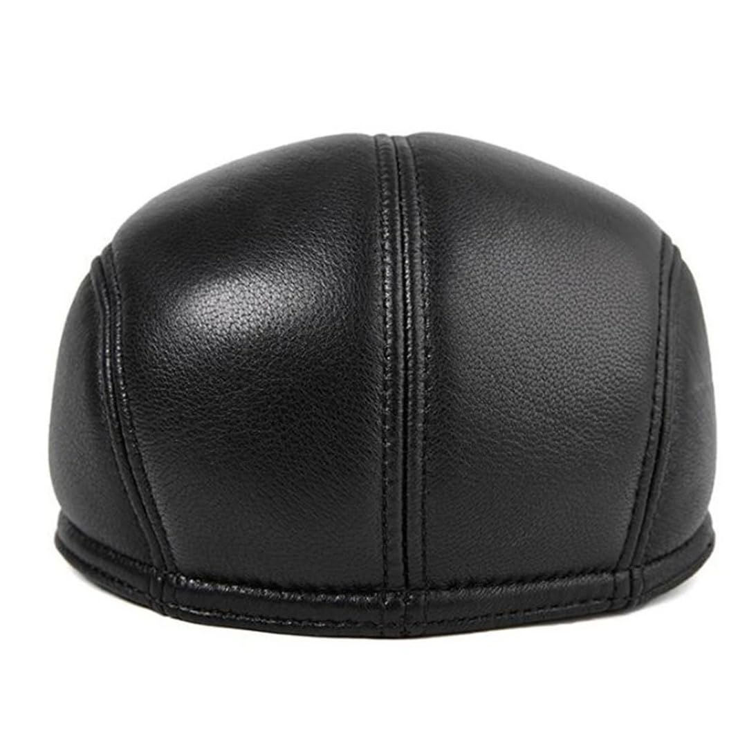 Boina plana de invierno para hombre, color negro, cálido, con orejeras, de piel auténtica, sólida, clásica, para conducir