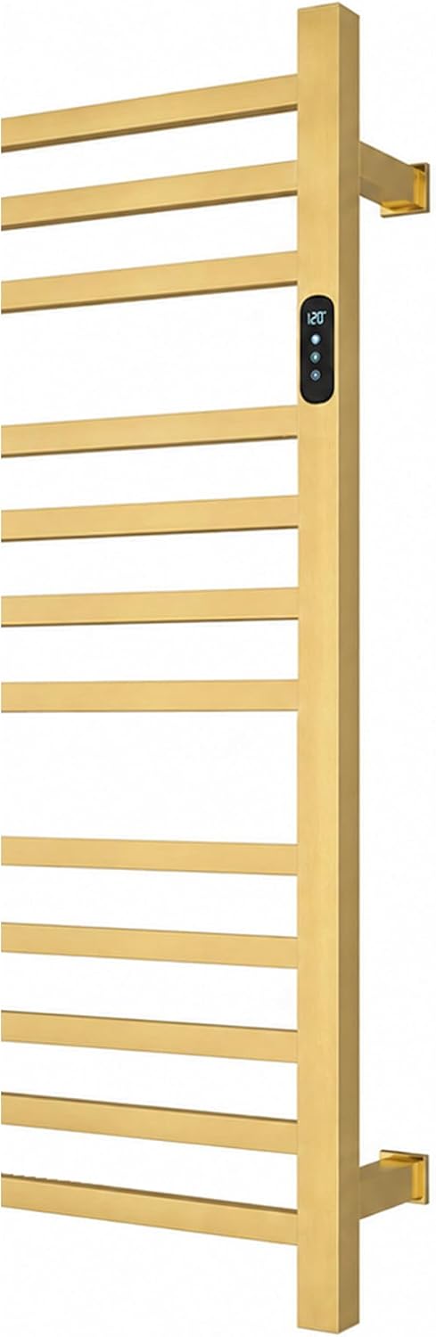 Luxury Gold Heated Towel Racks for Bathroom, Wall Mounted Electric Towel Warmer Rack with Timer & Fahrenheit Temperature Control, 5 Bar Stainless Steel Towel Heater for Bathroom(Brushed Gold)