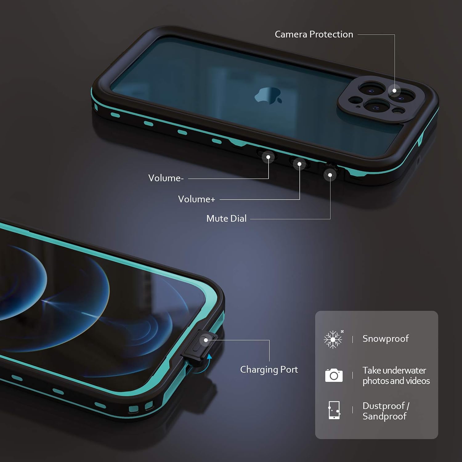 Fansteck Waterproof Case for iPhone 12 Pro Max, IP68 Underwater Full Body Protective Waterproof/Snowproof/Shockproof/Dirtproof, High Sensitive Touch Screen for iPhone 12 Pro Max 6.7 inch 5G (Aqua Blue)