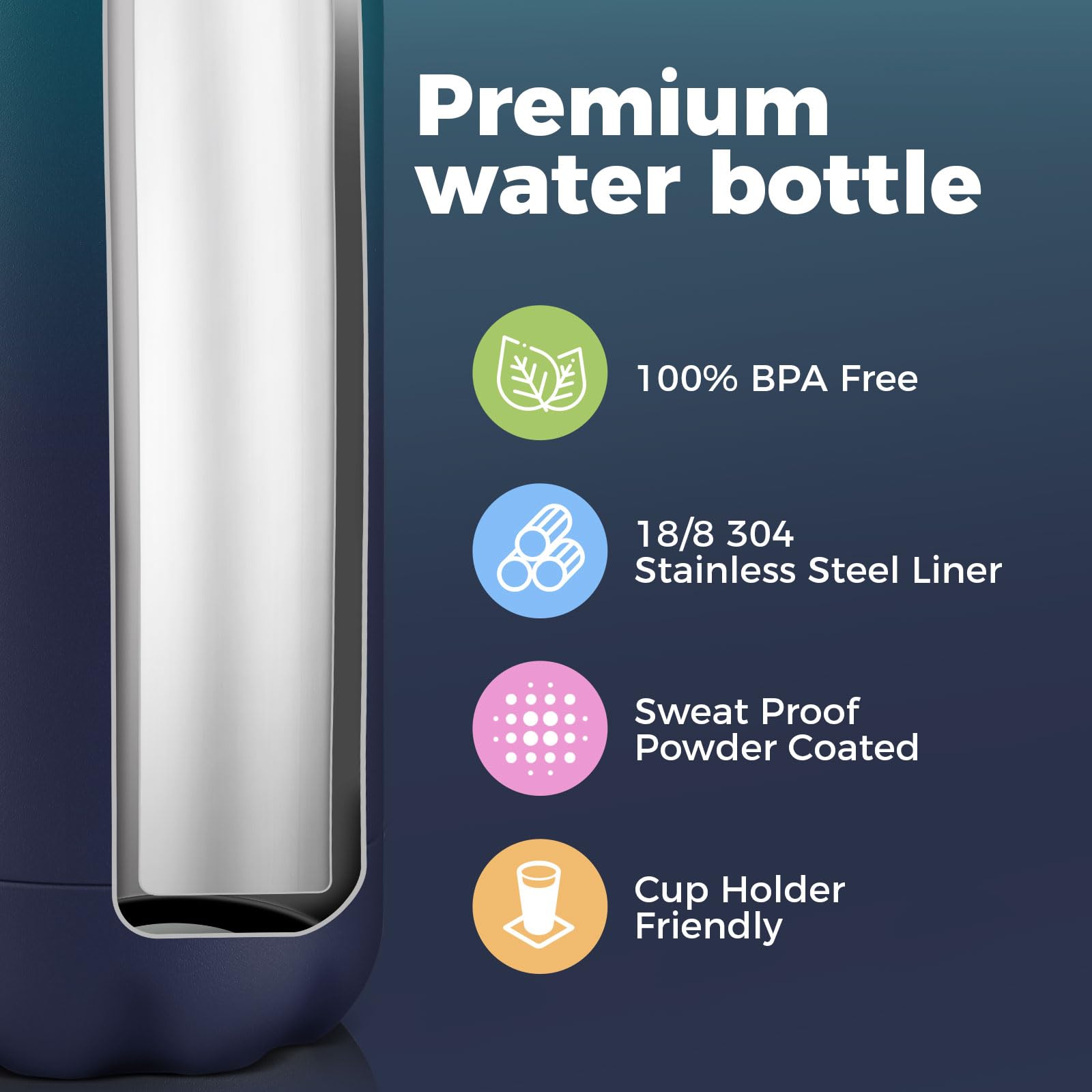 Volhoply 500ml Insulated Stainless Steel Water Bottle, Double Wall Vacuum Flask, Keeps Cold 24h & Hot 12h - Image 4