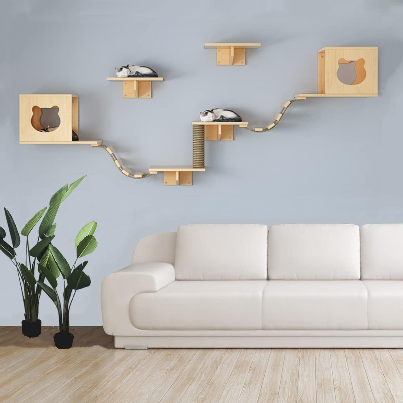 SHENGOCASE Natural Solid Wood CarpetCovered Wall Mounted Cat Shelves