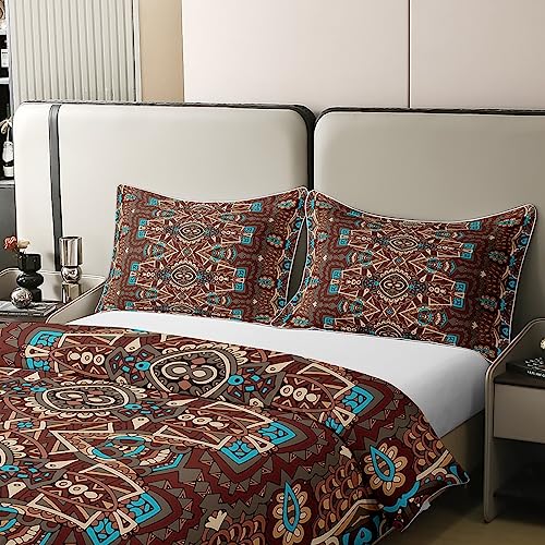 Homewish 100% Washed Cotton Bohemian Style Bedding Set Double,Red Blue Boho Mandala Duvet Cover Set,Soft Retro Comforter Cover,Southwestern Indian Tribal Quilt Cover,Exotic Style Decor Boho Bed Set - Image 4