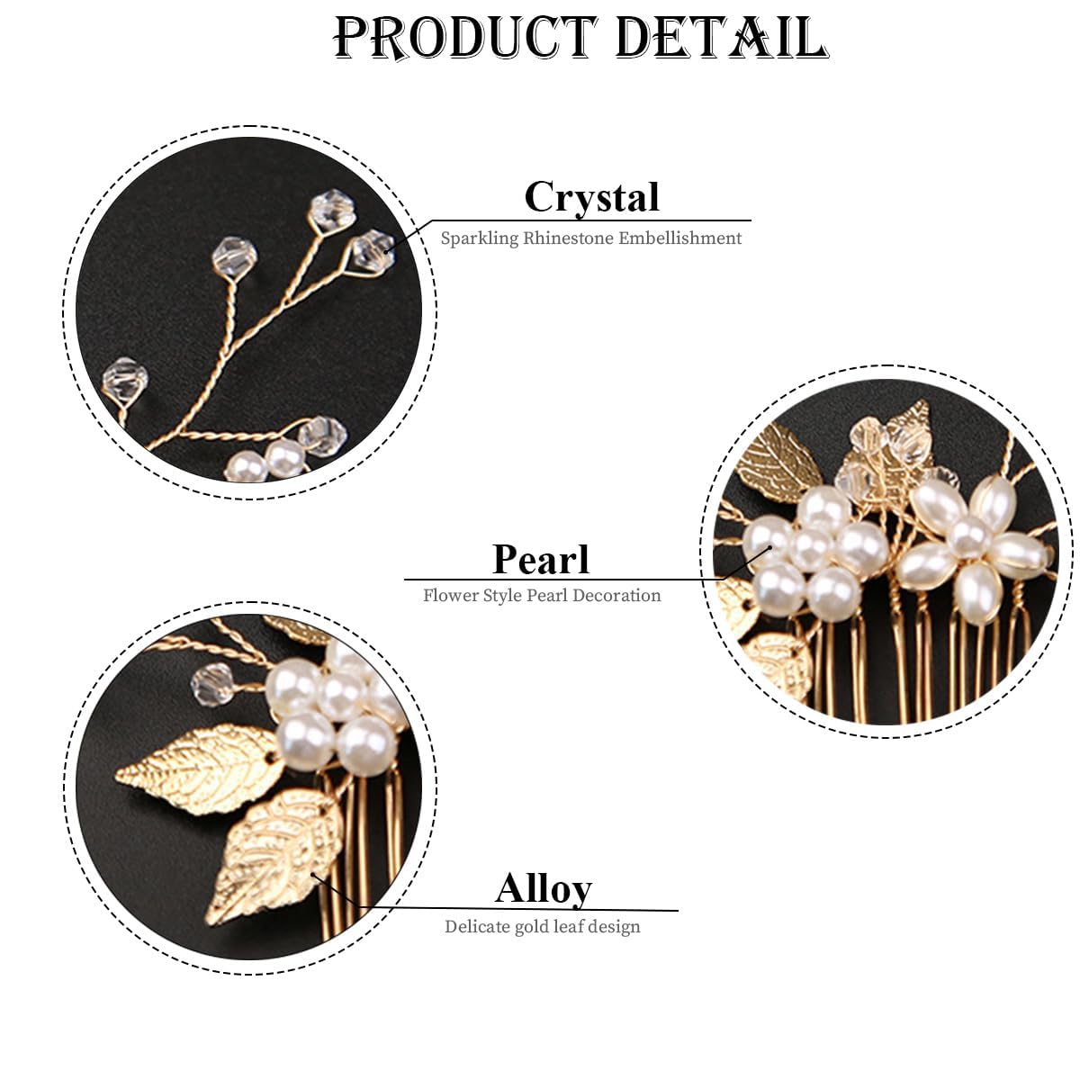 10 Pieces Gold Leaf Bridal Hair Pins, Wedding Headpiece Hair Jewelry with Pearl Rhinestone Wedding Hair Accessories for Bride Bridesmaids Flower Girls - Image 4