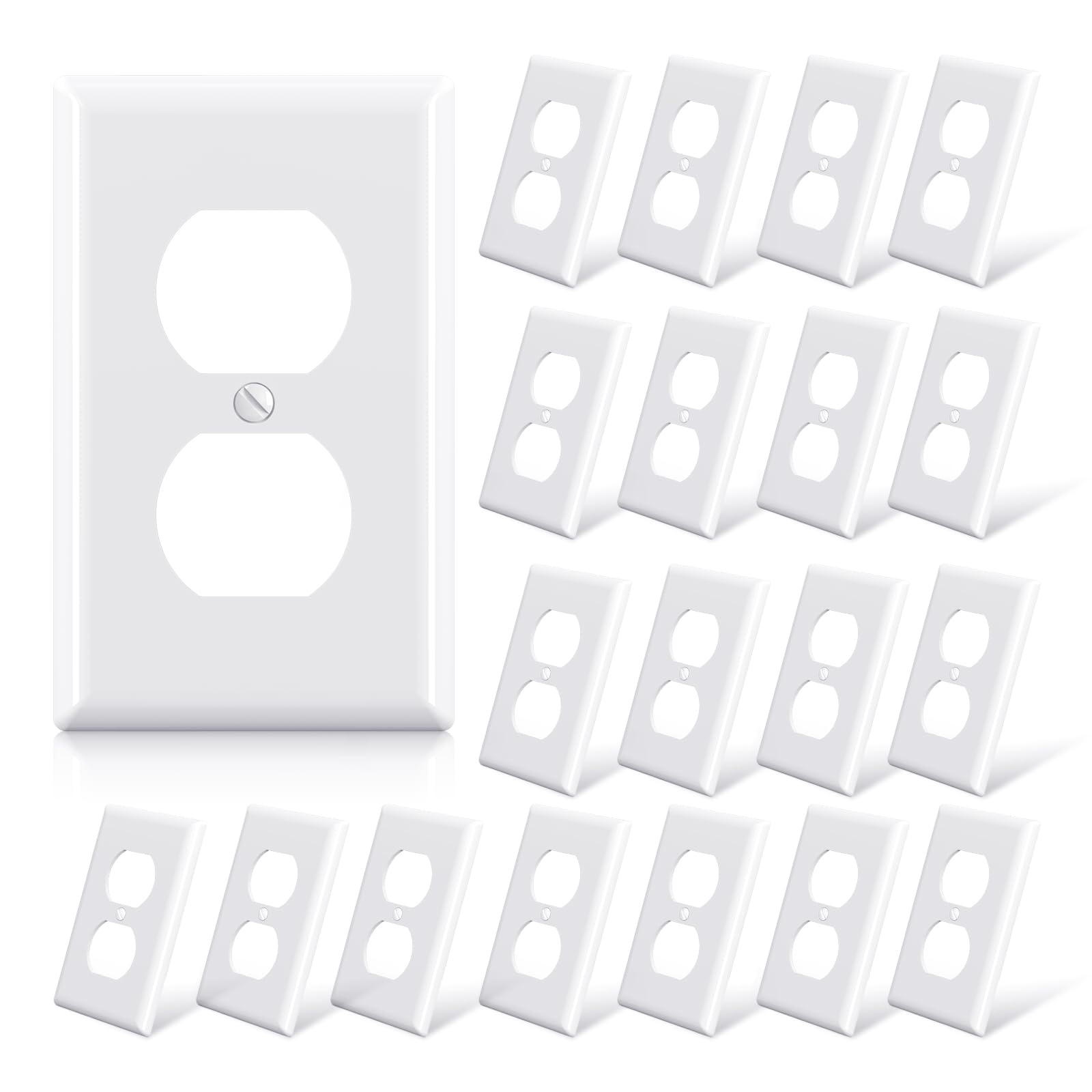 ELEGRP Duplex Receptacle Outlet Covers, 1-Gang Standard Size Wall Plates, Unbreakable Polycarbonate Dual Outlet Faceplates Covers, UL Listed, Color-matched Screws Included (20 Pack, Glossy White)