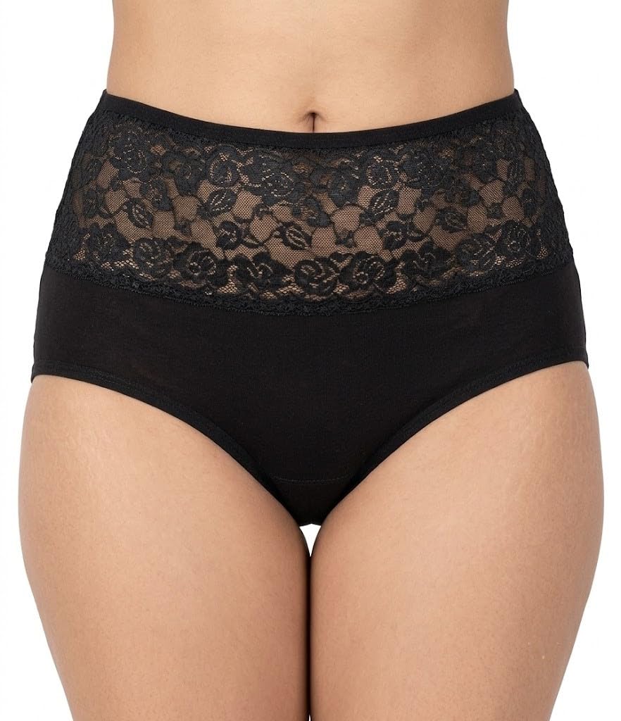 Women's Lace Hipster Panty | Full Coverage Cotton & Net Panties |Free Size (Fits S–XL | Soft Stretch High Waist Brief | Black | Pack of 1-image-30