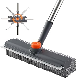 Mitclear Floor Scrubbing Brush with Long Handle 47IN, Scrub Brush with Hard Bristle & Rubber Squeegee, Floor Magic Scrubber for Cleaning Bathroom Tile Patio Garage Kitchen Deck, Indoor Outdoor(Grey)