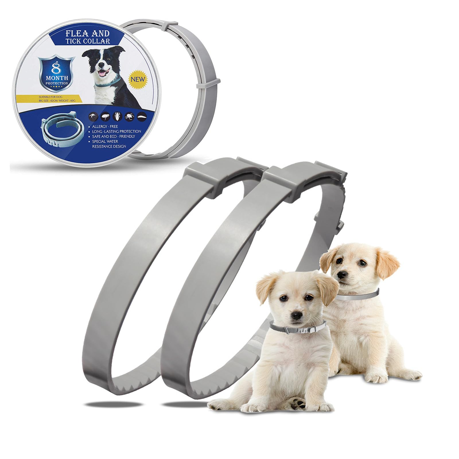 Azonee Flea Collar for Dogs, , Flea and Tick Prevent Collar Adjustable, 4 Pack Natural Protection No Irritation for Cats, 24 Inch One Size Collars for Large Small Dogs