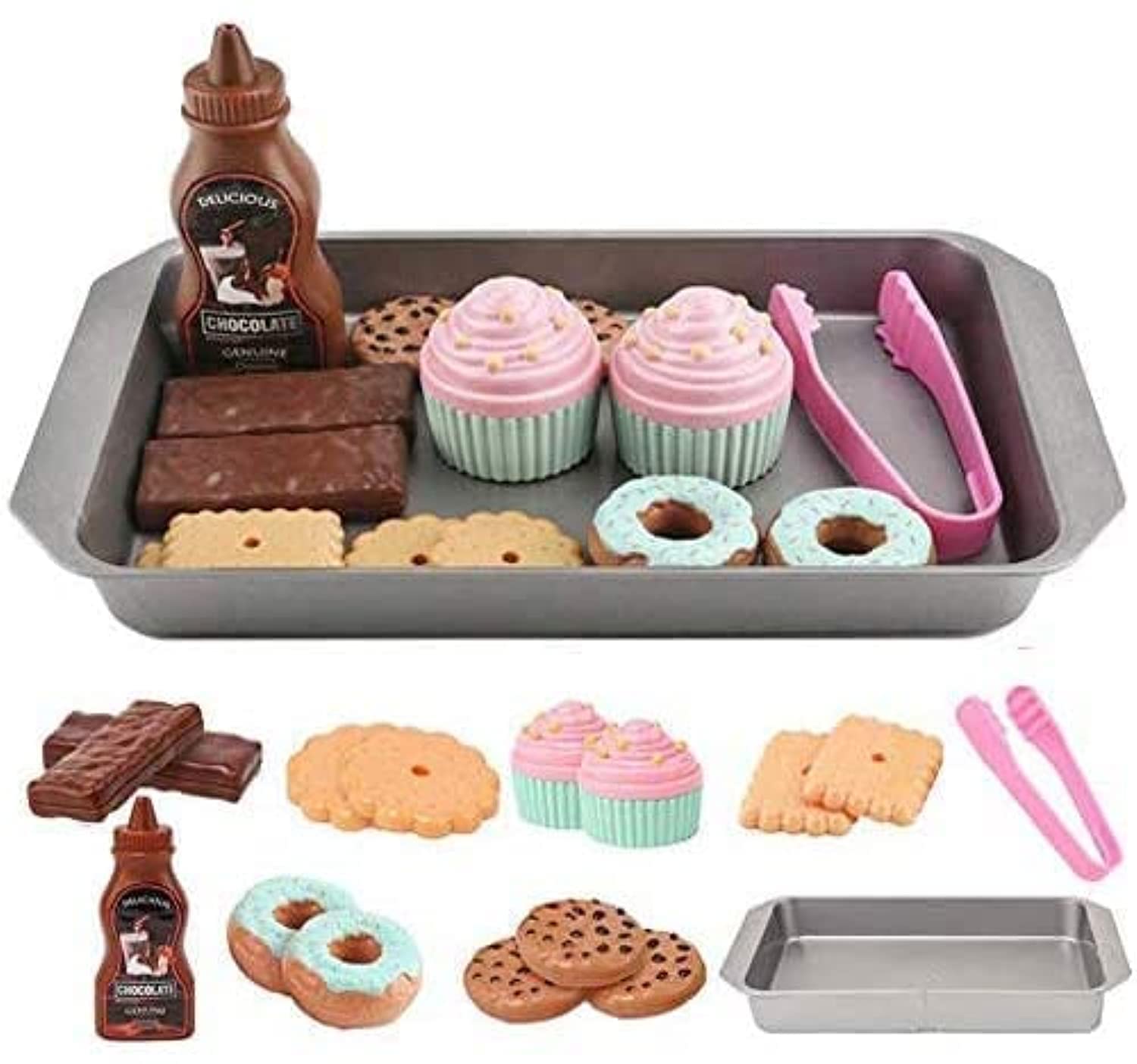 YelaJoy Cookie Play Food Set, Bakery Playset for Kids Kitchen Toy Foods with Play Baking Cookies and Cupcakes Plastic Food for Pretend Play, Kids Toddler Childrens Birthday Gifts