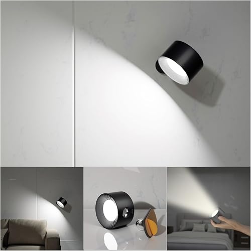 Miniatura 8 de Koopala Apliques LED de pared, lámparas de pared con batería recargable, con 3 brillo, carga extraíble, rotación de 360°, bola magnética, luz
