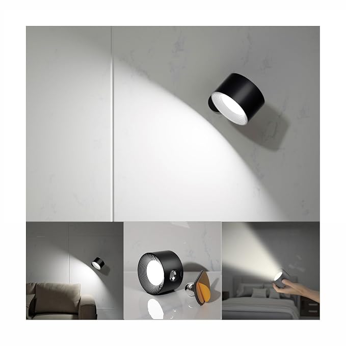 Koopala LED Reading Lights, Wall Mounted Sconces with 3 Color Temperatures & 3 Brightness Levels Rechargeable Battery Magnetic Ball 360°Rotation Touch Control, Lamps for Kids Study Bedside Closet