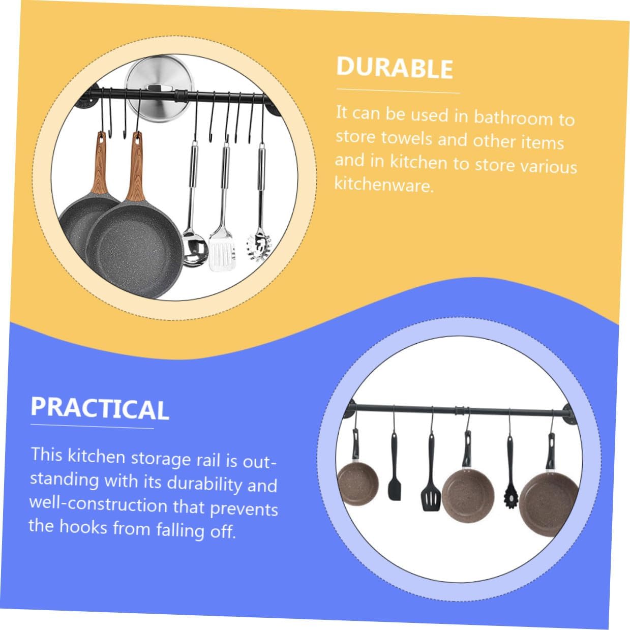 BESPORTBLE Wall Mount Pot Rack and Pan Organizer 13x60cm Iron Kitchen Storage Rack with Hooks for Hanging Utensils and Lid Holder Space-saving for Kitchen Use