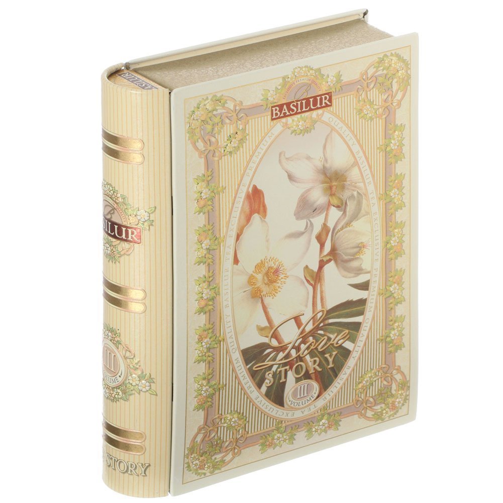 Basilur Love Story Collection, Tea-Book Volume 3, Ceylon Green Tea with Pineapple & Coconut, Loose Leaf in Metal Tin-Box, 100g Gift Box