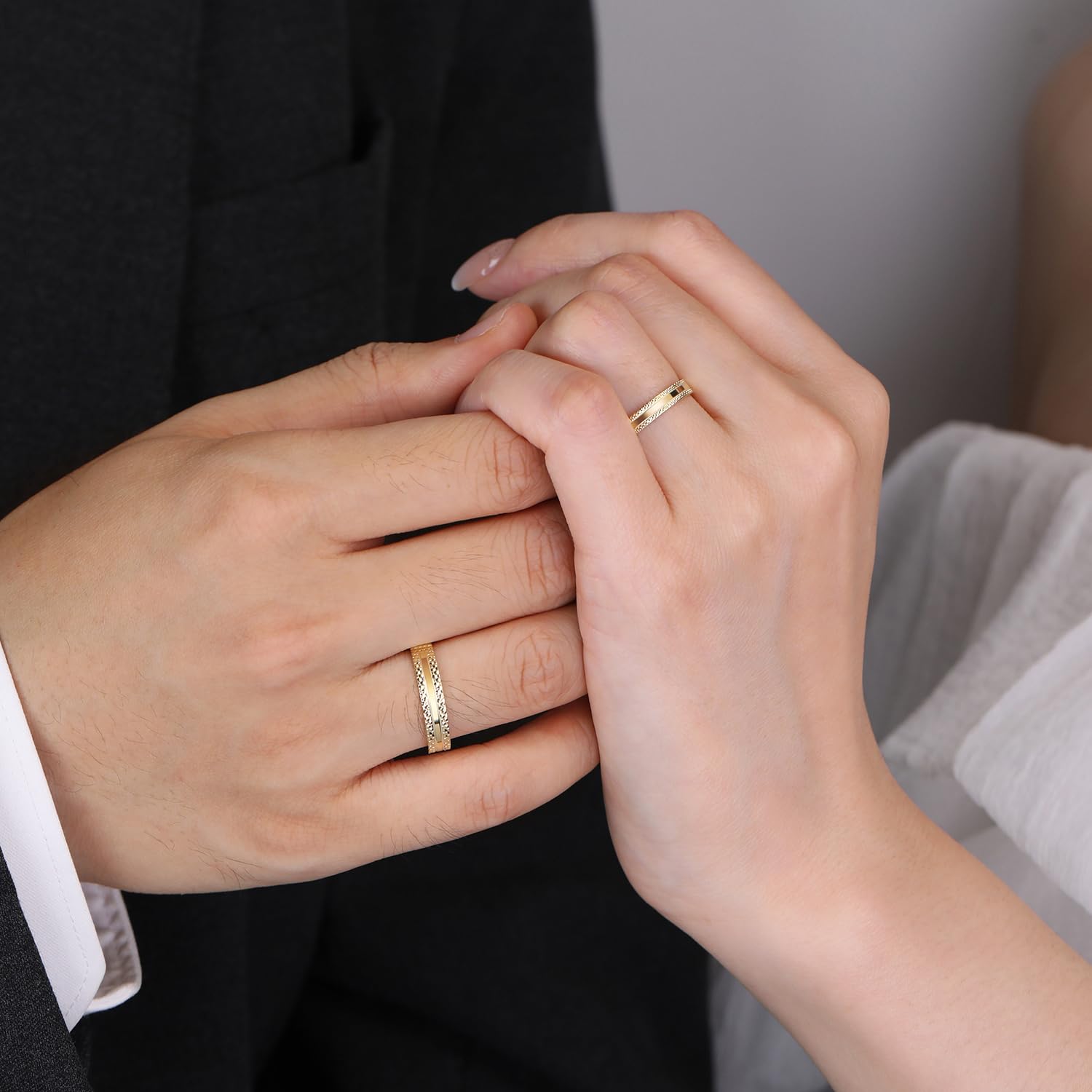 Meissa Bagues de Mariage pour Couple en Argent Sterling 925 Plaqué Or 14K, Bagues de Fiançailles Ajustables pour Homme et Femme, Cadeau de Saint-Valentin Anniversaire