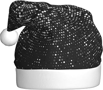 Santa Hat For Adults Christmas Hat Unisex Holiday Xmas Hats For New Year Festive Party,Black And White Dotted