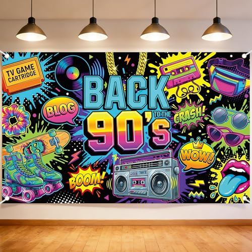Back to The 90s Backdrop - Retro 90s Theme Party Decorations for Adults Hip Hop Graffiti Photo Background Banner for Birthday 90s House Party Supplies Fresh Prince 90s Party Backdrop 71x43 Inch