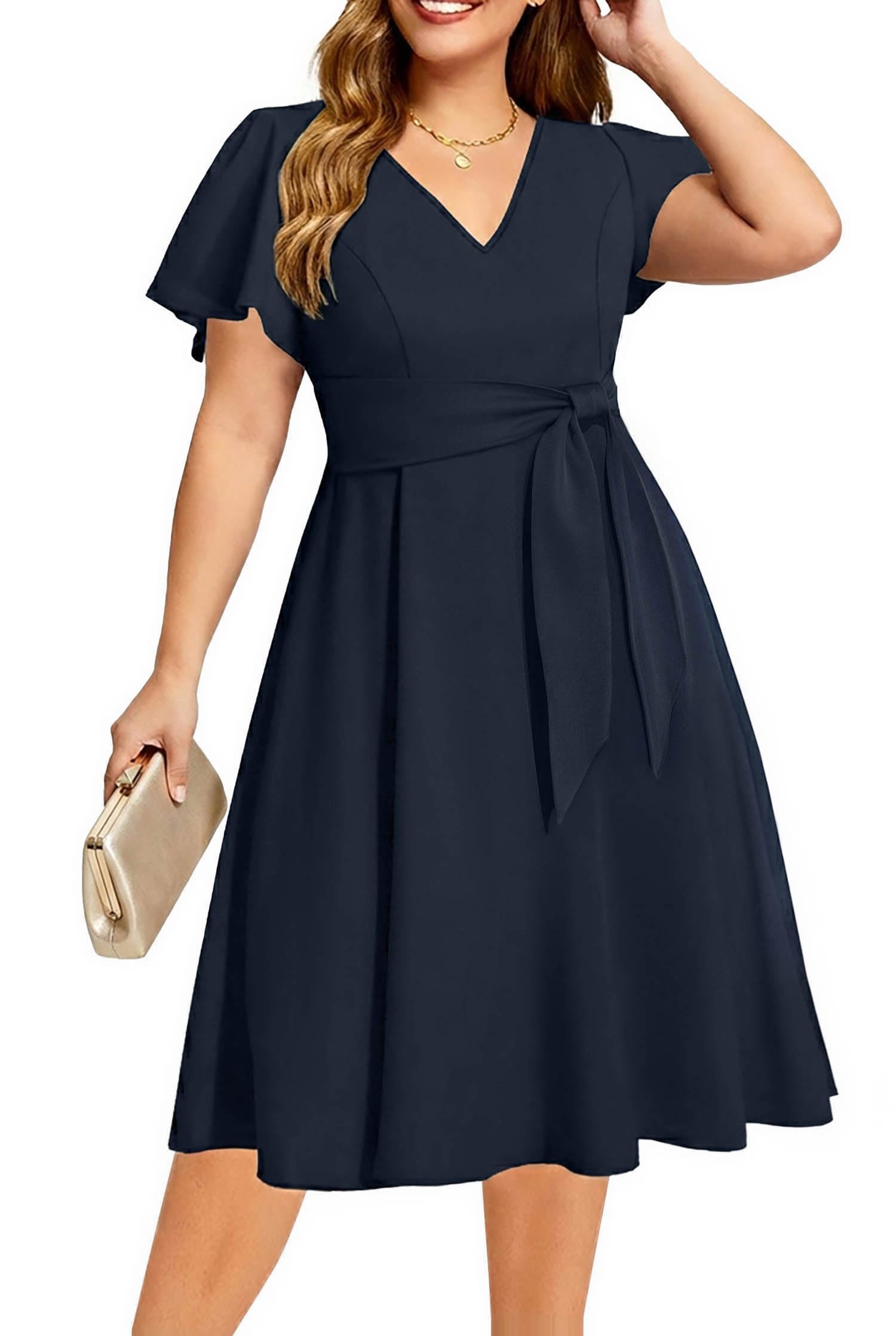 Photo 1 of Talisea Plus Size Navy Blue A-Line Midi Dress