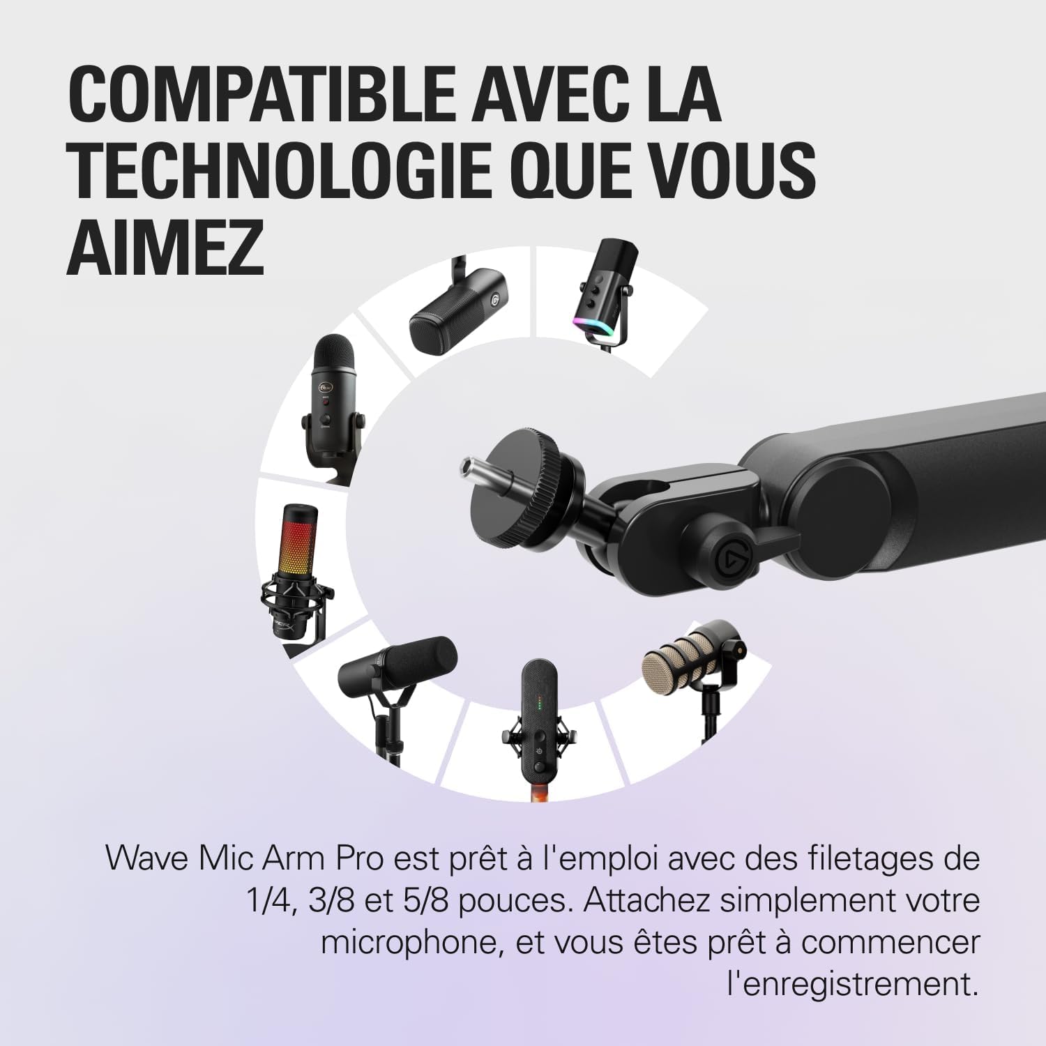 Elgato Wave Mic Arm Pro Bras de Microphone à Profil Bas Rotatif 360° Ressort à Gaz Compatible Shure SM7B HyperX Rode Blue Yeti Diffusion Podcast