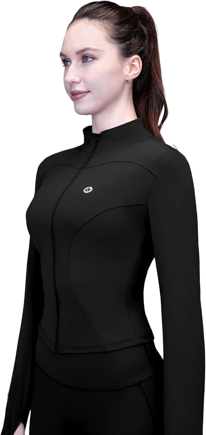 Women's Workout Jacket Full Zip Athletic Jacket with Thumb Holes, Stand-Up Collar Slim Fit Yoga Jacket - Image 5