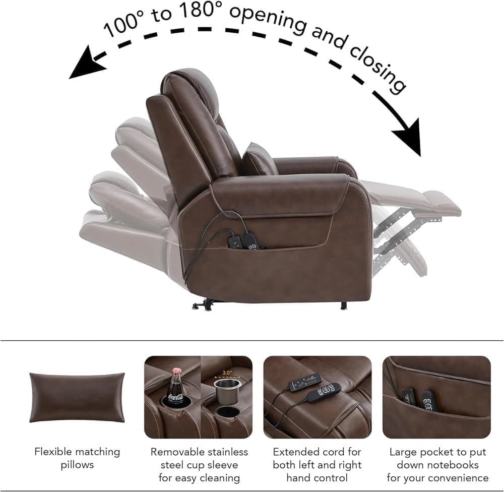Electric Power Lift Recliner Chair Recliner Sofa Genuine Leather Adjustable Lay Flat Heat Massage Living Room