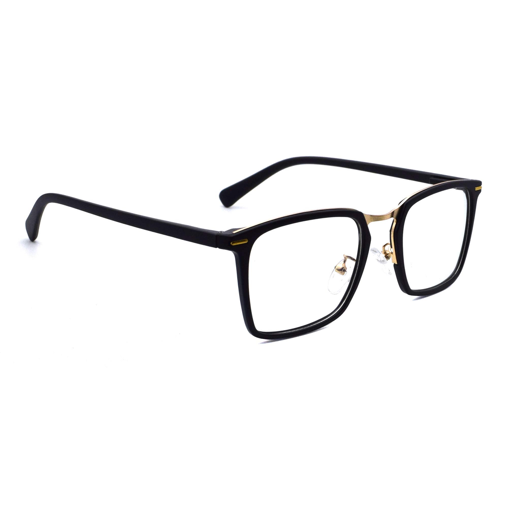 Peter JonesMedium Black Square Unisex Optical Frame with Zero Power Anti Glare Lenses