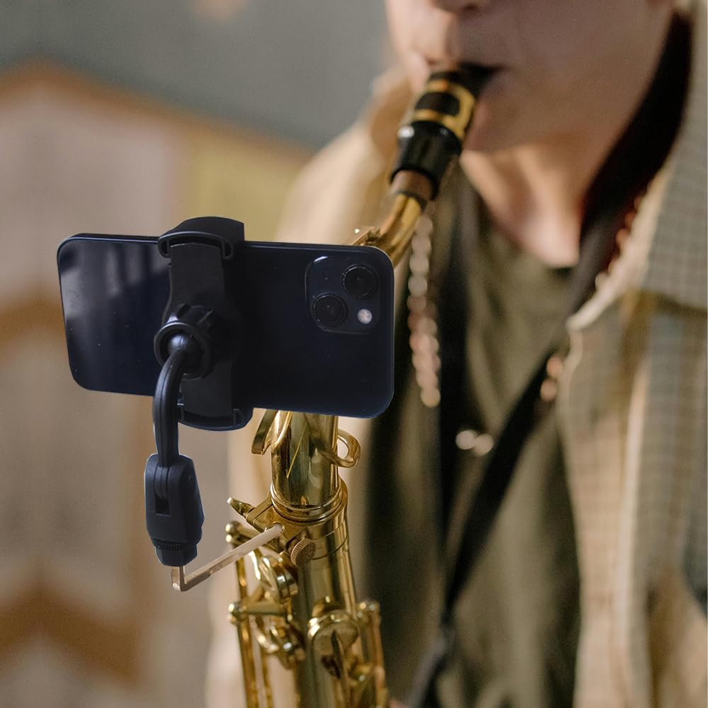Support De Téléphone Réglable Pour Trompette, Trombone, Cor Français - Clip Universel En Métal Pour Fanfare - Noir