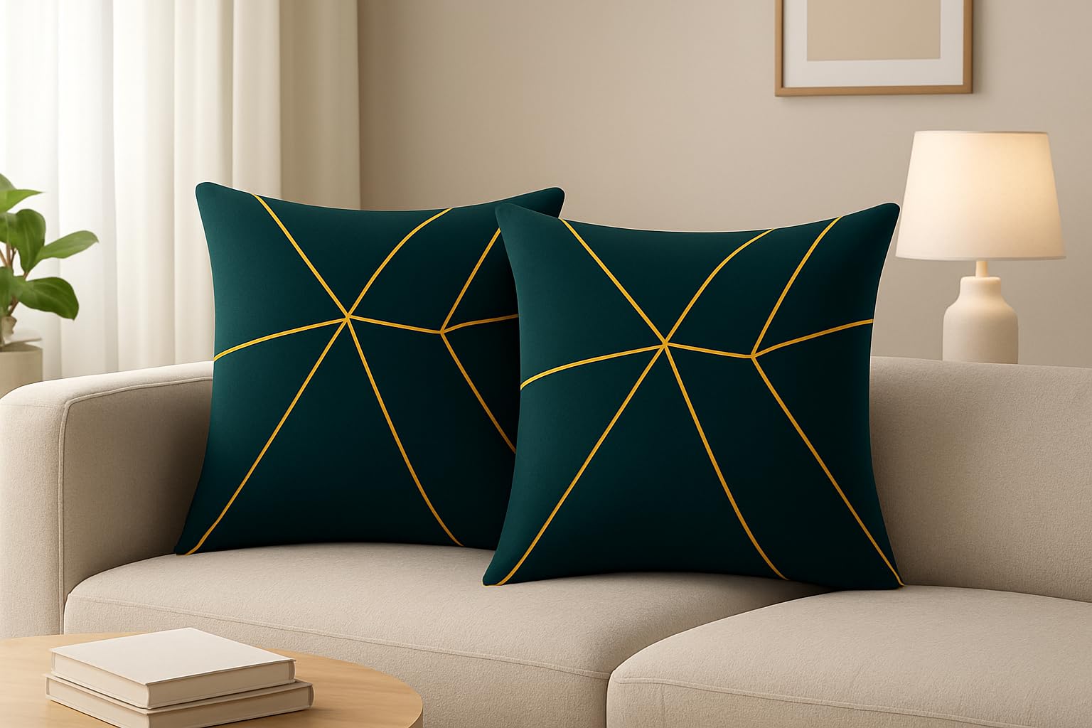KRISHYAM® Premium Decorative Cushion Covers Set of – Velvet Soft Throw Pillows with Golden Geometric Pattern for Sofa, Living Room & Bedroom – Reversible & Washable (Pack of 2)-image-44