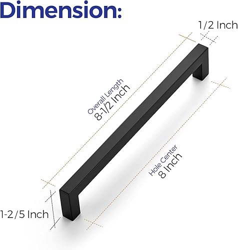 Miniatura 3 de Ravinte Paquete de 18 manijas cuadradas de 8 pulgadas, tiradores negros mate para cajones y gabinetes de cocina, herrajes para armarios
