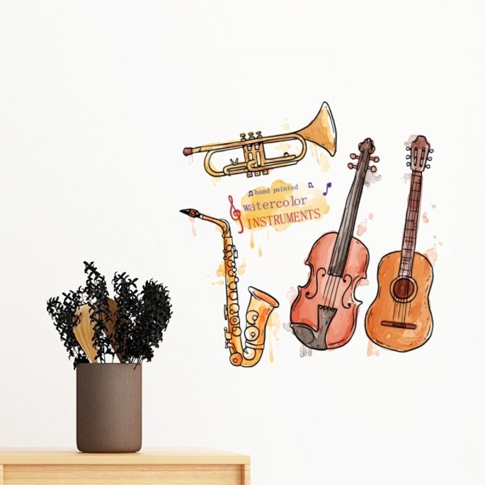 Décoration murale guitare musique autocollant mural amovible vinyle 80cm