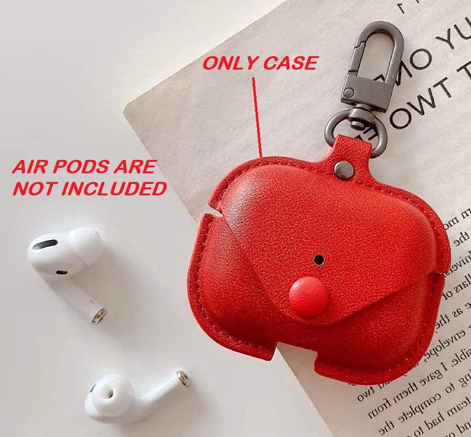 Image of PEFKO PSS121 AirPods Pro Soft Silicone Protective Case 3D Design Shockproof Case Cover with Anti-Lost Metal Keyring Compatible for Apple AirPods Pro (RED [ Leather ])
