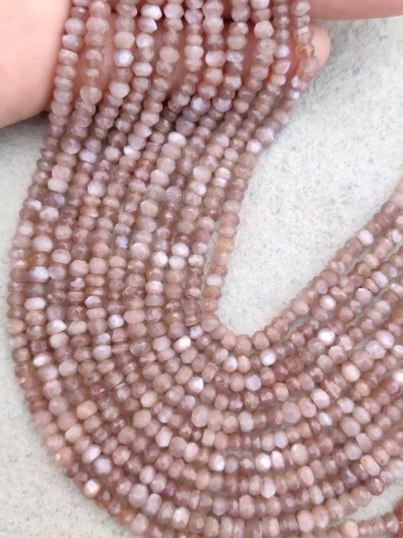 Naturalny czekoladowy kamień księżycowy okrągłe fasetowane koraliki 4-4,5 mm 33 cm długi sznurek biżuteria tworzenie kamieni szlachetnych koraliki do naszyjnika bransoletki