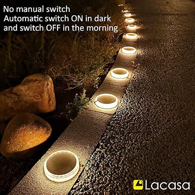 Solar Deck Lights, Driveway Walkway Dock Light Solar Powered Outdoor Waterproof Stair Step Pathway Ground LED Lamp for Backyard Patio Garden, Auto On/Off - Warm White - 4 Pack