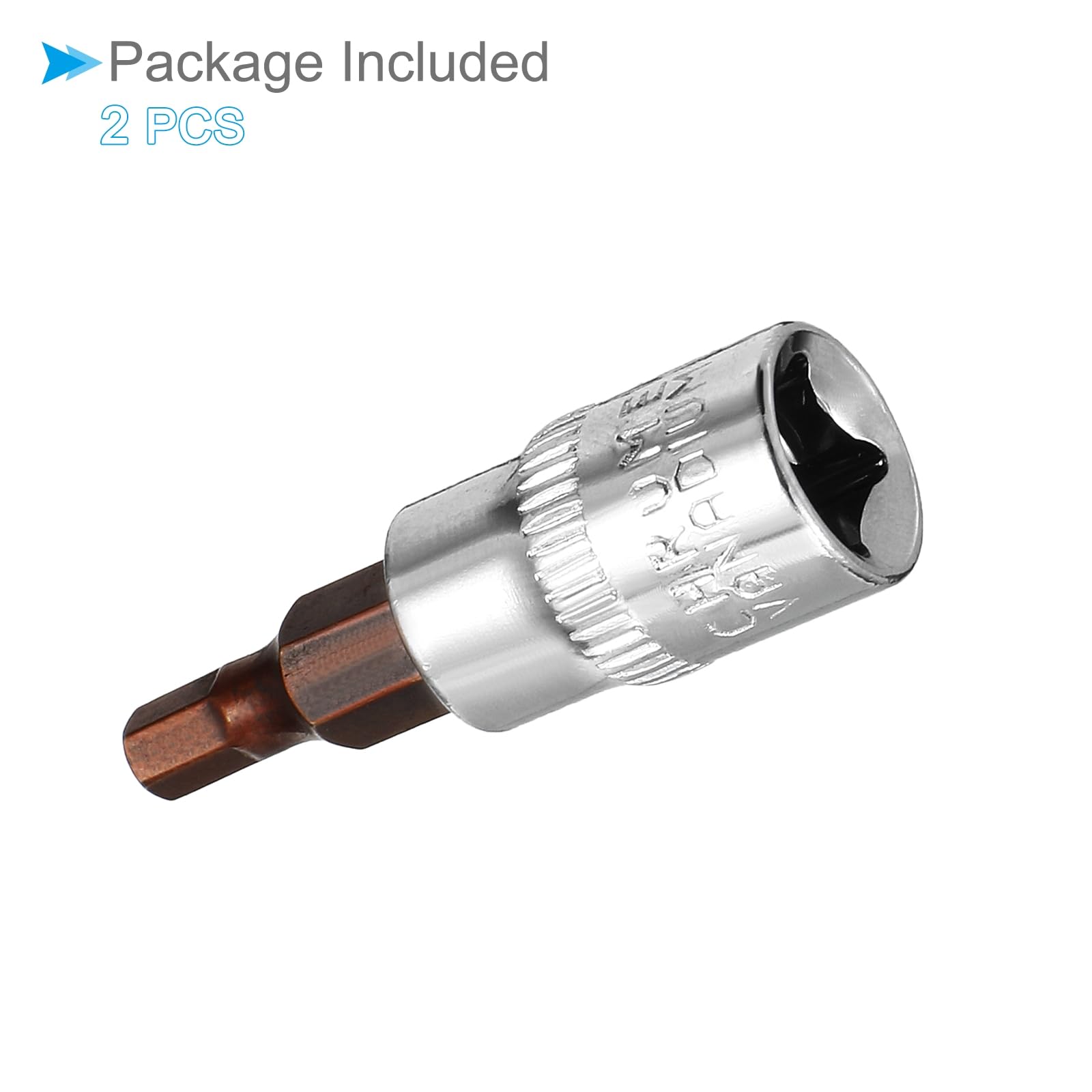 Chiave Esagonale a Bussola, Metrico 4mm Punta 1/4" Attacco 1,5" Lungo, Acciaio Legato S2 Temprato al Cromo-Vanadio - (Applicazioni: per Applicazioni Fissaggio) 2pz