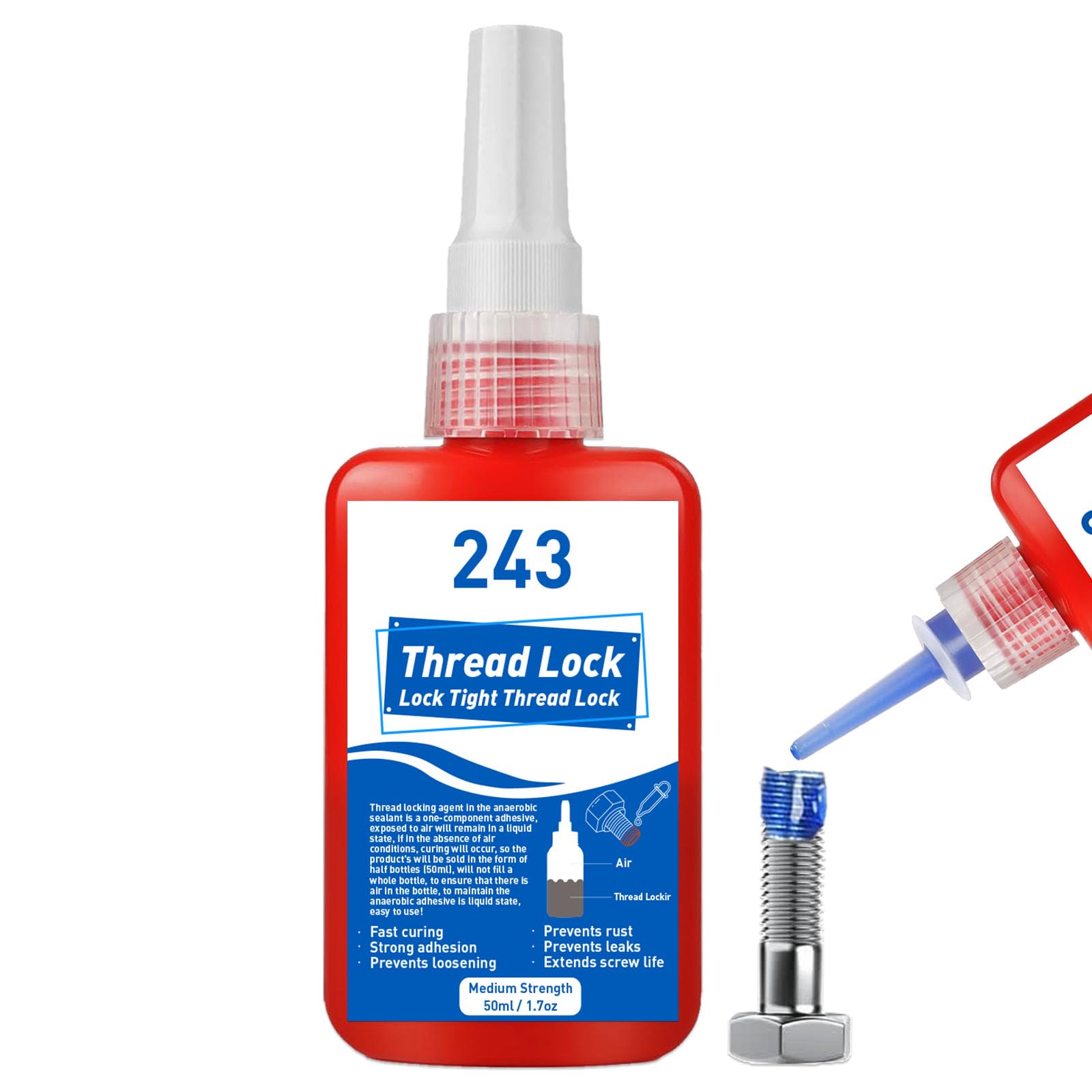 Thread Lock, 50ml Locktight Threadlock, Medium Strength Thread Lock Blue Locking & Seal Nuts, Bolts, Avoid Loosening and Leakage, Stable, Anti-Rust