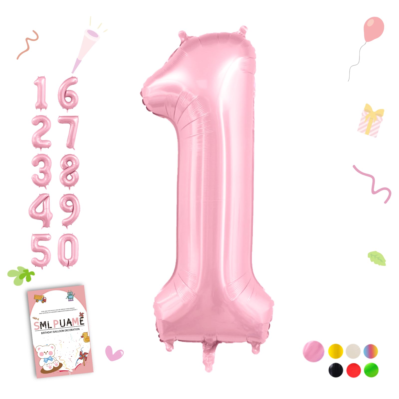 Smlpuame Pastel Pink 1 Balloons, 40 Inch Large Light Pink Foil Number Balloons 0-10, Self-Sealing 1st Birthday Balloon for Girls Women Anniversary