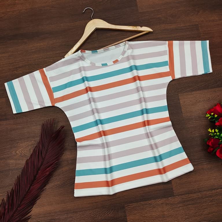 Image of Leriya Fashion Women Floral Print Top with Half Sleeves for Office Wear, Casual Wear Western Top Short Sleeve Pajama Sleep Nightshirt Scoopneck Casual Loungewear Top