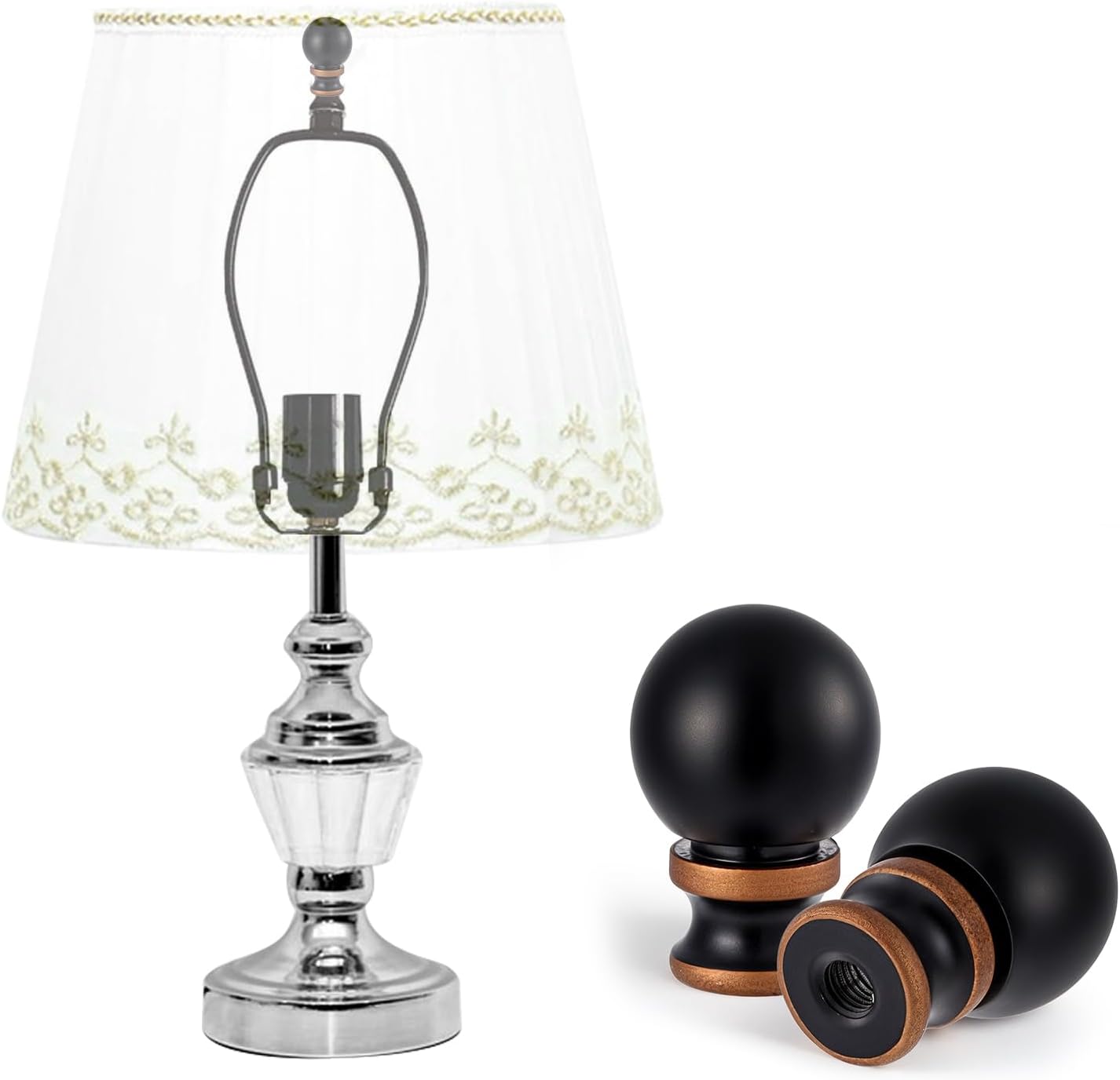2 PCS Light Lamp Finials, Ball Lamp Finials Decorative Bronze Ball Knob Lamps Shade Top Screw Caps Black Lamps Shade Finial for Table Light Floor Lighting, 1-1/2 in High,1/4-28 in Base