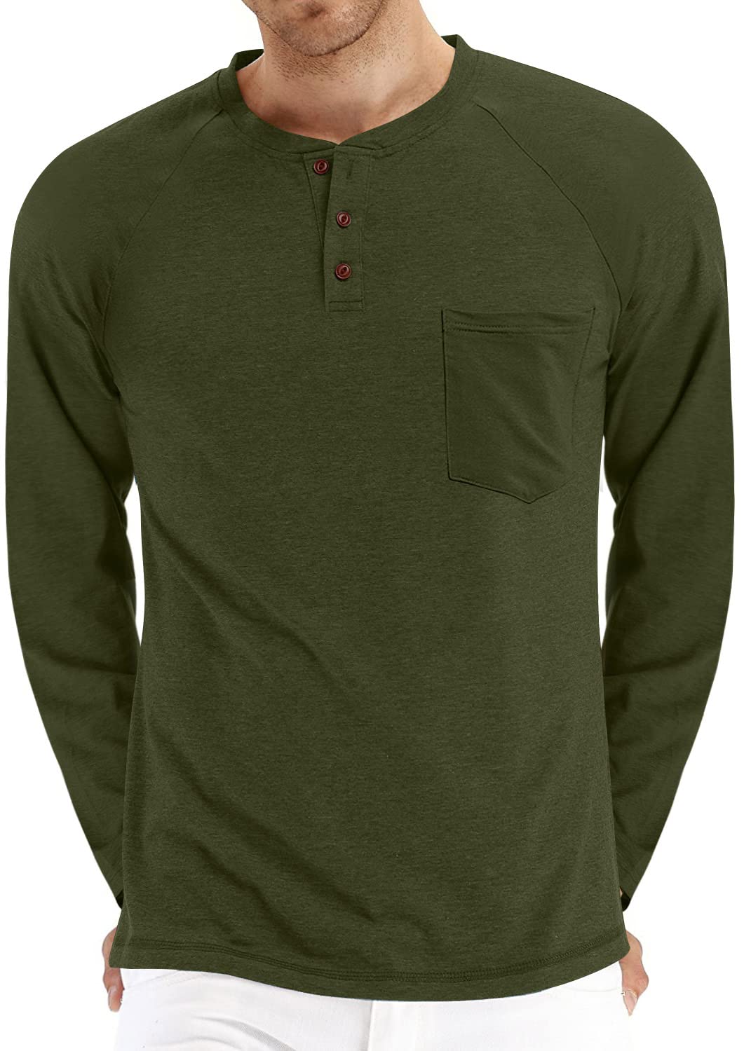NITAGUTMen's Summer Casual T-Shirts Front Placket Raglan Short Sleeve Henley Shirts with Pocket, 02 Olive Green, XXL